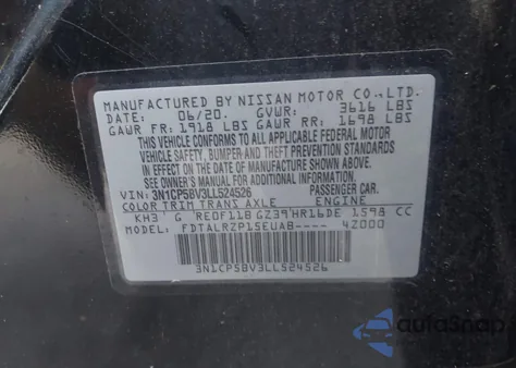 2020 Nissan Kicks S Xtronic Cvt z USA, uszkodzony, nr VIN 3N1CP5BV3LL524526